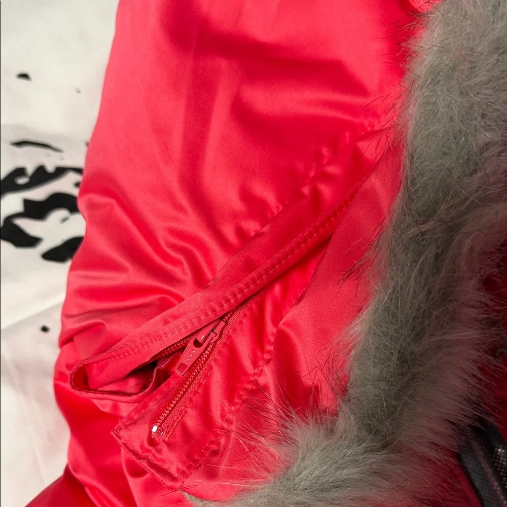 Columbia Bright Coral-Red Insulated Jacket with Faux Fur Hood - Picture 3 of 6